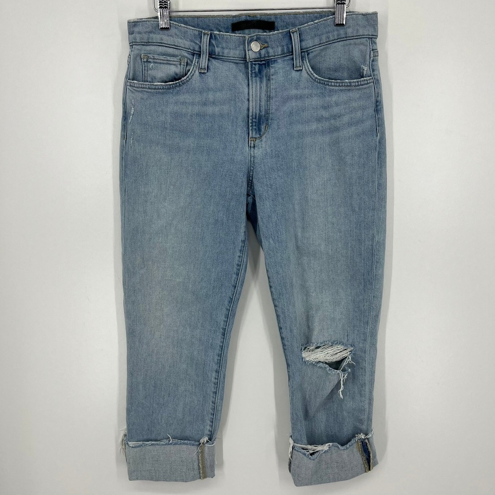 Joes‎ Jeans The Lara Mid Rise Cigarette Crop Distressed Light Wash Denim W30
